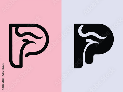 Foto Creative letter P logo design featuring a stylized eagle head silhouette inside