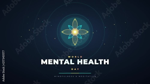 World Mental Health Day Abstract Background with Glowing Meditation Symbol
