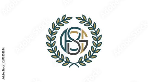 Elegant Monogram Emblem with Circular Letters and Decorative Laurel Wreath Frame