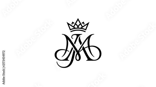 Elegant Monogram MJ Lettering with Royal Crown Heraldic Design