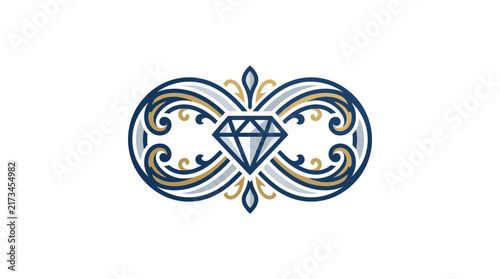 Elegant infinity symbol with diamond and luxury vintage filigree ornaments