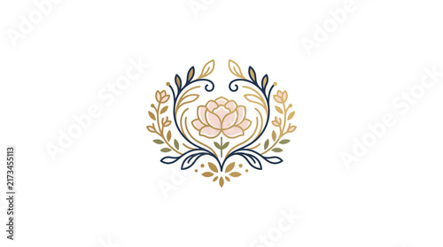 Elegant Luxury Minimalist Botanical Frame with Rose Flower Ornament