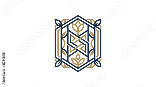 Elegant Luxury Monogram Emblem with Geometric Shapes and Floral Ornaments