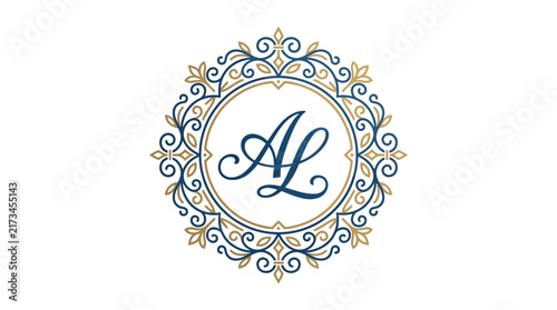 Elegant Luxury Monogram Logo with AL Initials in Ornate Circular Vintage Frame