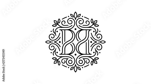 Elegant Luxury Monogram Logo with Decorative Floral Filigree Ornament