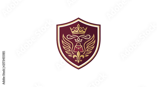 Elegant Luxury Shield Crest with Wings Crown and Handbag Icon