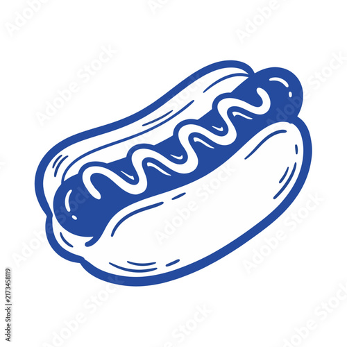 Simple Line Drawing of a Hot Dog with Mustard