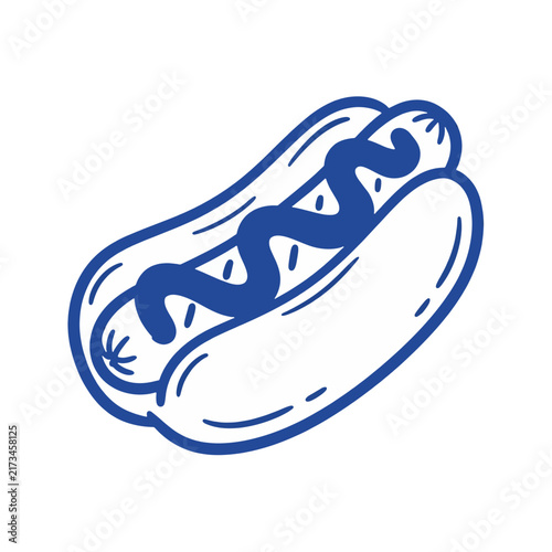 Hot dog with mustard sauce line art vector illustration fast food snack icon isolated on white background