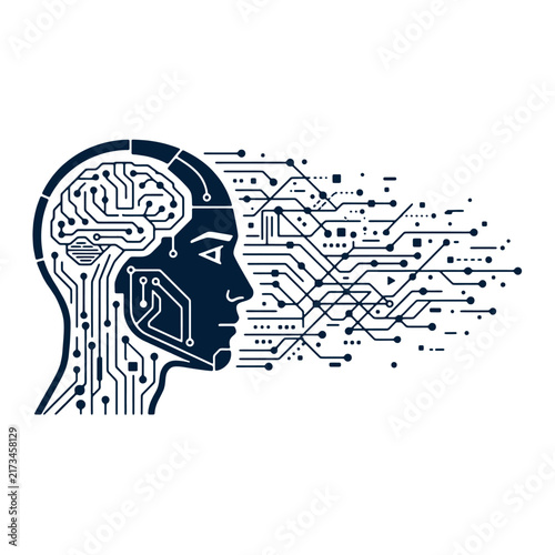 Artificial Intelligence and Cybernetic Brain Technology Concept Vector Illustration on White Background