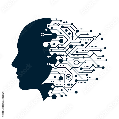 Abstract Silhouette of a Human Head with Integrated Circuit Board Patterns Symbolizing Artificial Intelligence and Digital Mind