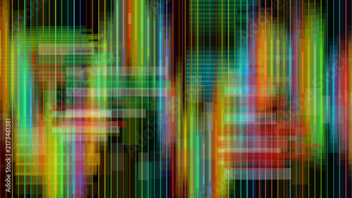 Abstract digital background with vertical light streaks and colorful spectrum lines.
