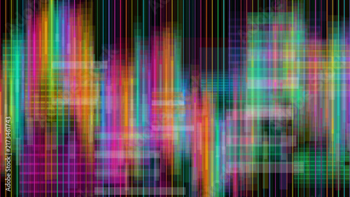 Abstract colorful digital spectrum background with vertical light lines and grid patterns.