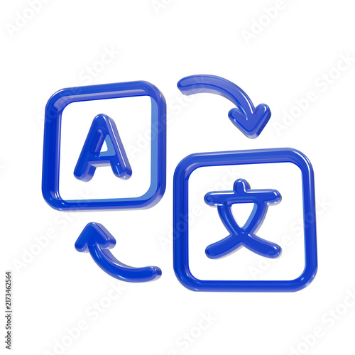 Cuadro en lienzo Blue 3d glossy symbolizing language translation between english and chinese char