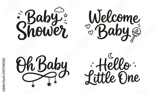 Charming hand lettered typography designs for baby showers welcoming new arrivals and celebrating the joy of parenthood