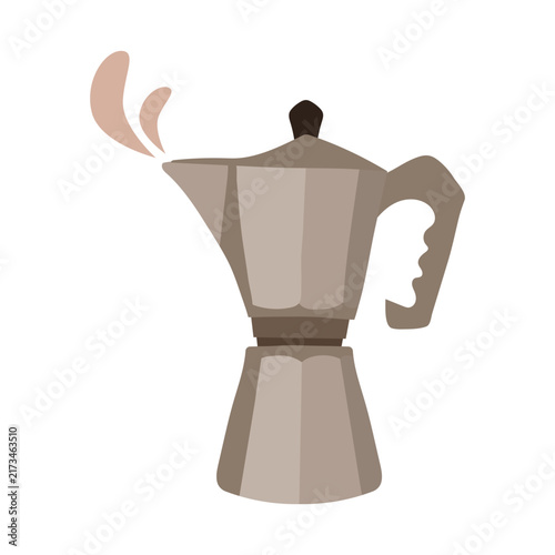 Metal geyser coffee maker, moka pot. Clip art vector illustration on a transparent  background, hand-drawn style.