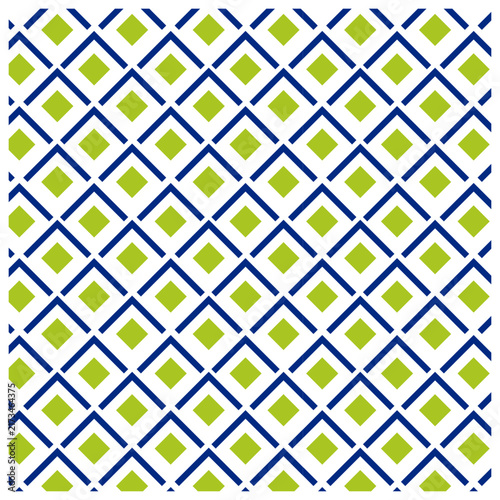 Lattice-style repeating pattern, diamond shapes, Royal blue outlines, lime green accents, chevrons pointing upward, diagonal grid, cool blue and vibrant green tones, swapped or inverted, geometric