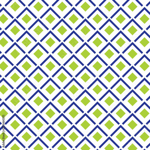 Lattice-style repeating pattern, diamond shapes, Royal blue outlines, lime green accents, chevrons pointing upward, diagonal grid, cool blue and vibrant green tones, swapped or inverted, geometric