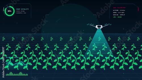 Smart Farming Drone Monitoring Crop Health with Futuristic Digital Interface