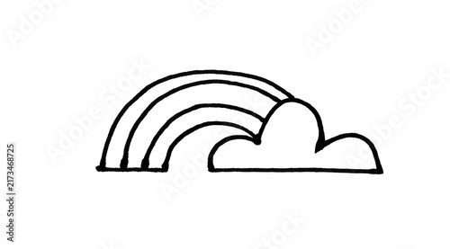 Hand-drawn rainbow and cloud doodle on white background, vector sketch
