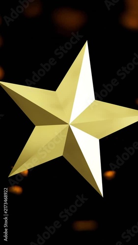 Animation of white star over golden decorations moving on black background