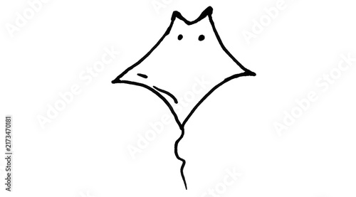 Photography Hand-Drawn Manta Ray Doodle Brush with Wavy Tail on White Background