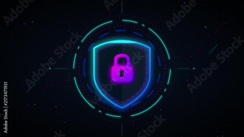 Digital Security Shield with Glowing Padlock Technology Motion Background
