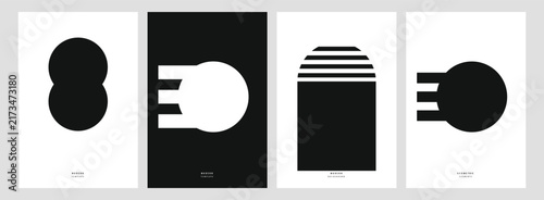 Minimalist Black and White Geometric Shape Art Posters Featuring Abstract Graphic Compositions for Modern Home Interior Wall Decor