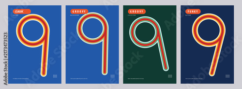 Modern Minimalist Number Nine Typography Poster Collection Featuring Retro Styled Graphic Design Elements for Contemporary Wall Art