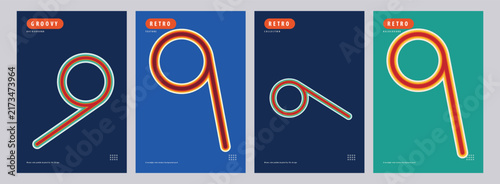 Set of Four Minimalist Geometric Posters Featuring Modern Typographic Number Nine Designs in Vibrant Retro Color Palettes