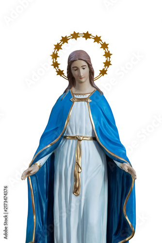 Obraz na płótnie Virgin Mary Statue with Golden Star Halo Isolated PNG, religious Catholic figure