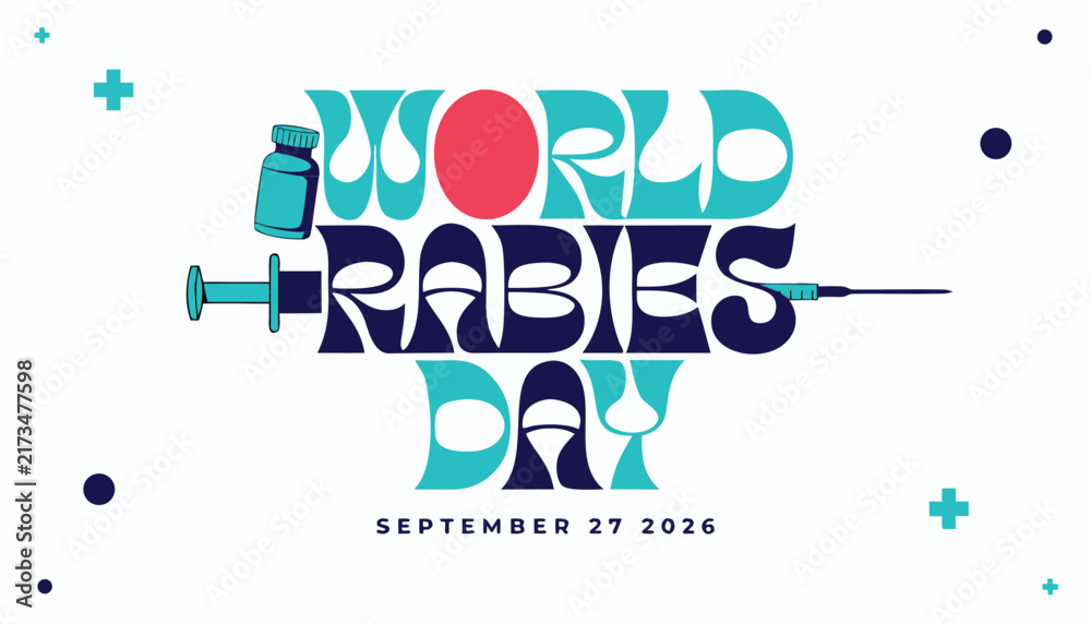 Fototapeta premium World rabies day typography design with medical syringe and vaccine bottle