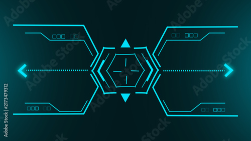 HUD with arrows and targeting reticle represents futuristic interface technology. HUD for digital data tracking displays. HUD background for advanced system monitoring software layout.