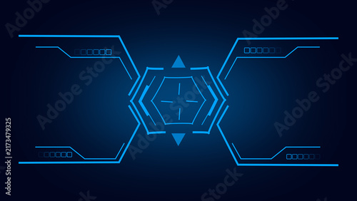 HUD interface with hexagonal elements represents digital technology. HUD interface for computer screen display design. HUD interface background for advanced software data visualization.