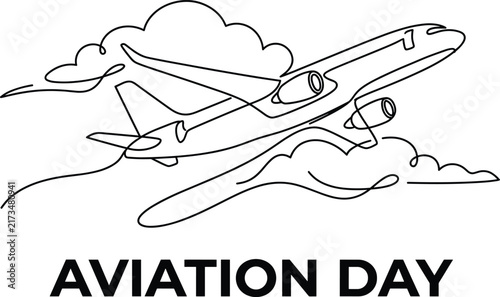 Airplane Line Art Drawing for International Aviation Day Celebration