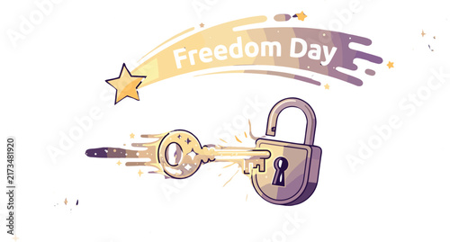 Freedom Day Illustration with a Glowing Key Unlocking a Padlock