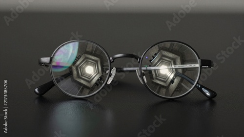 Eyeglasses Reflecting Infinite Nested Abstract Worlds