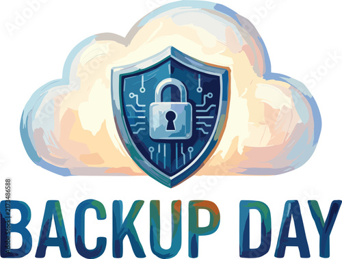 Backup Day Digital Security Shield and Cloud Data Protection Icon
