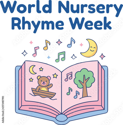 Nursery Rhyme Week Illustration with Cute Teddy Bear and Book