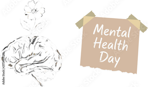 Mental Health Day Concept with Brain Illustration and Paper Note
