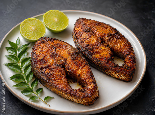 Spicy Fried Fish Steaks with Lime and Fresh Curry Leaves