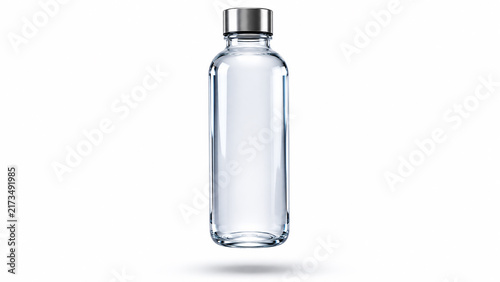 Transparent Glass Reusable Water Bottle with Stainless Steel Cap Isolated on White Background Mockup