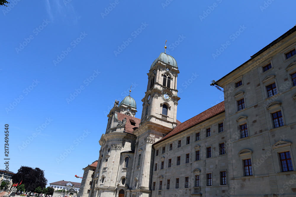 Obraz premium Einsiedeln Abbey with twin towers in Switzerland. 