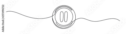 A single continuous line drawing of a circular pause button icon with two vertical parallel lines inside surrounded by wavy lines