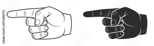 Two stylized human hands are depicted pointing to the left with one hand in outline and the other in solid black silhouette