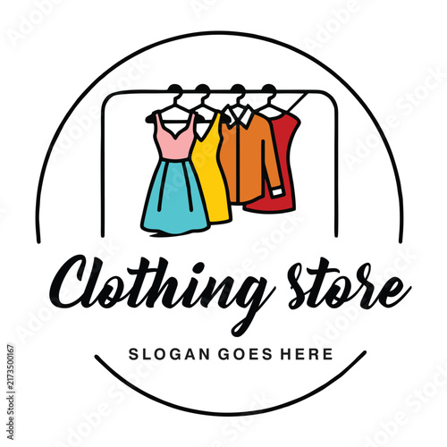 Colorful Clothing Store Rack Logo Design - Line Art Clothes Hanger Vector Icon for Fashion Boutique, Apparel Shop, and Wardrobe Branding