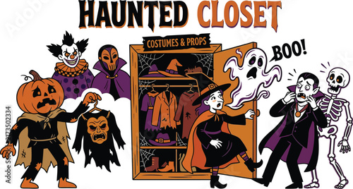 Foto A spooky and delightful halloween scene featuring a haunted closet filled with g