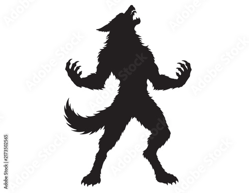 Canvastavla Fierce werewolf silhouette howling at the moon with sharp claws and fur isolated
