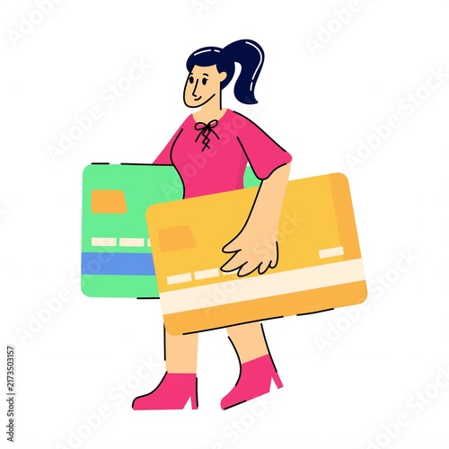 woman holding credit card A flat design animation 4k video use for asset video editing Flat illustration animated graphics