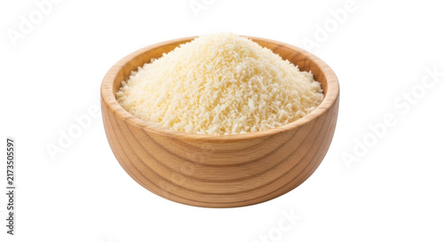 Grated parmesan cheese in a bowl isolated on transparent background