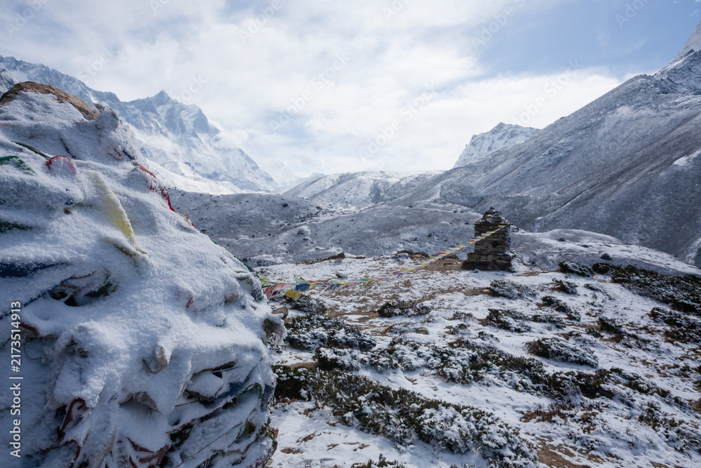 Obraz premium Landscape from Pheriche town area, EBC trekking, Periche pass, Nepal